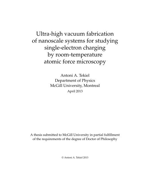 Atomically defined tips in scanning probe microscopy - McGill Physics