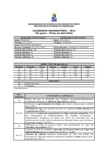 CalendÃ¡rio UniversitÃ¡rio 2012 - UERN