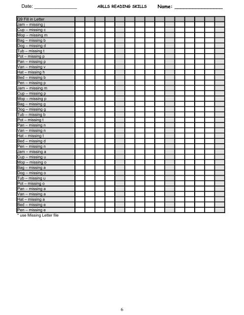 Q. Reading Skills - Tracking Sheets