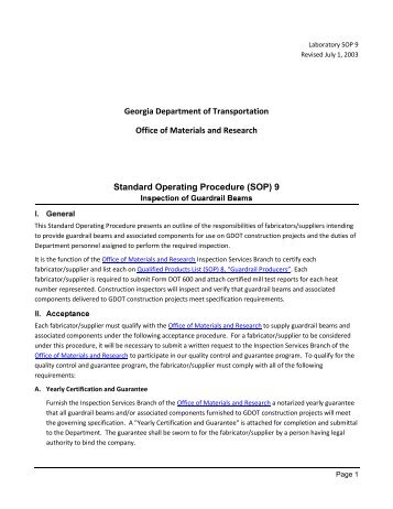 Standard Operating Procedure (SOP) 9 - the GDOT