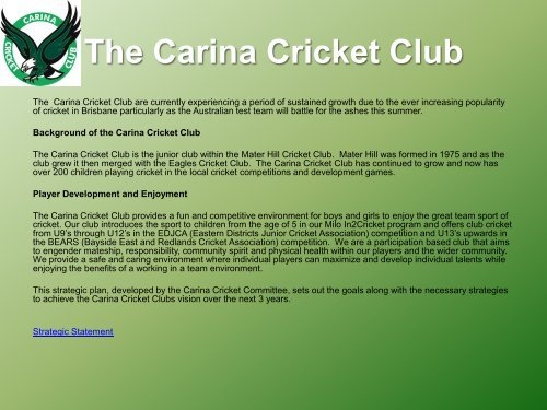 The Carina Cricket Club Coaches and Managers Information ...