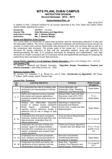 Course Handout - Student Welfare Division - BITS Pilani