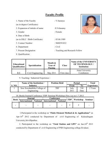 View Profile - SREE SOWDAMBIKA COLLEGE OF ENGINEERING