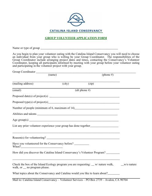 GROUP VOLUNTEER APPLICATION FORM Name or type of group ...