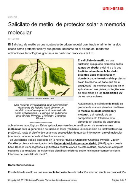 Salicilato De Metilo De Protector Solar A Noticias Universia