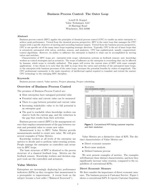 CPC VI -- Chemical Process Control VI