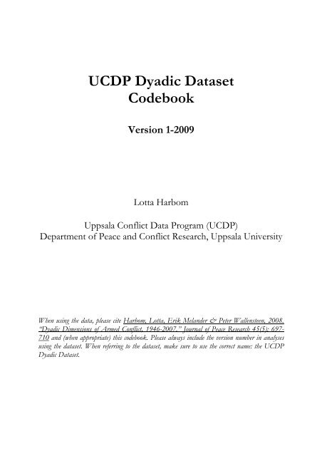 UCDP Dyadic Dataset Codebook