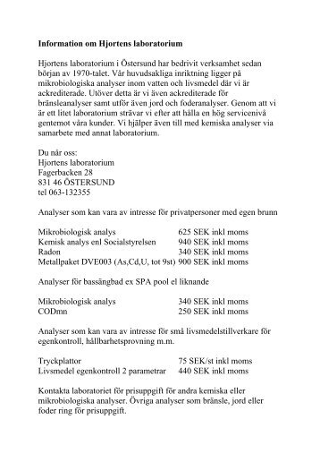Information om Hjortens laboratorium - Sundsvall