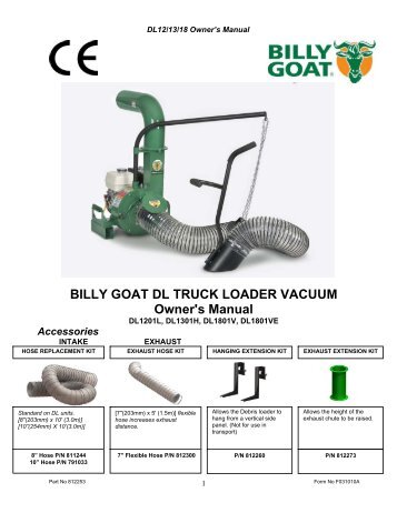 BILLY GOAT DL TRUCK LOADER VACUUM Owner's Manual