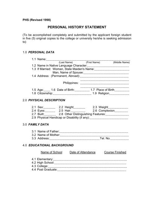 personal statement template history