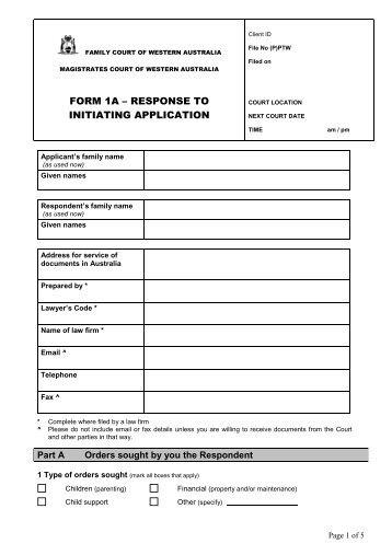 form 1a â response to initiating application - Family Court of Western ...