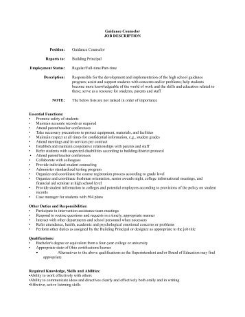 Job Description - guidance counselor - Woodridge Local Schools