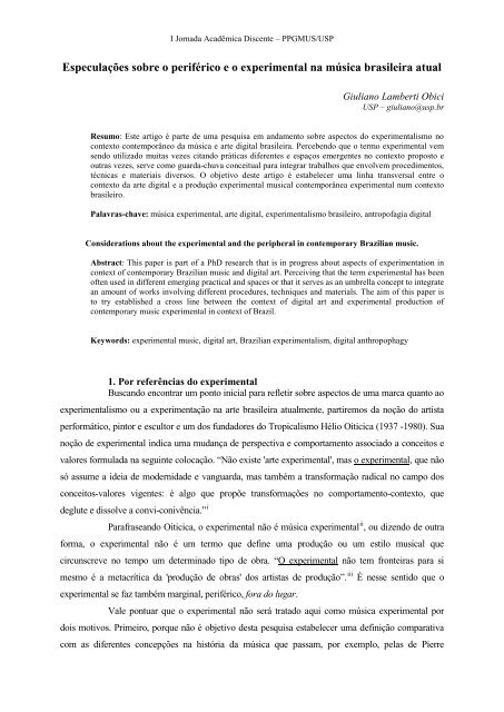 TÃ­tulo do Trabalho: (fonte Times, tamanho 16, justificado) - ECA - USP