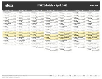 STARZ Schedule - April, 2013