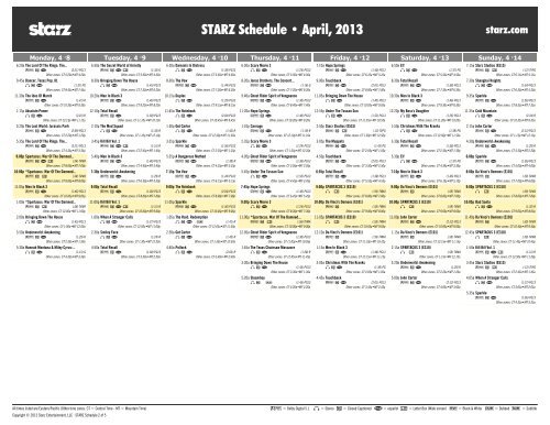 STARZ Schedule - April, 2013