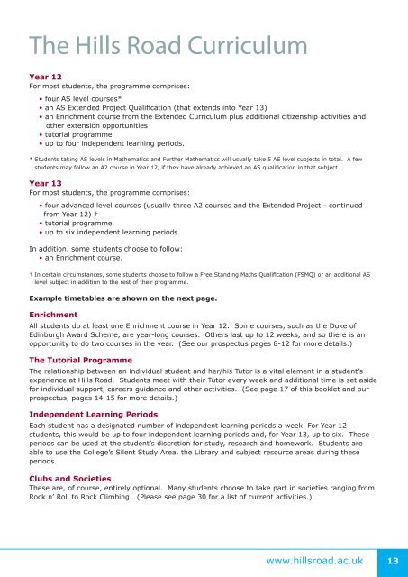 The Hills Road Curriculum - Hills Road Sixth Form College