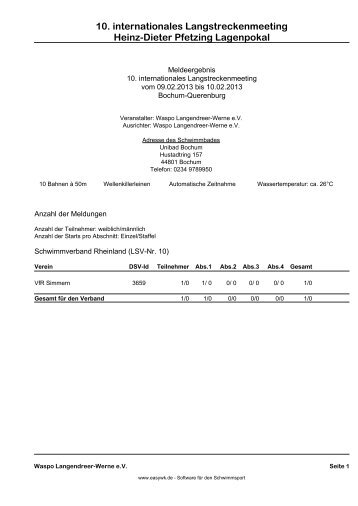 Kompaktes Meldeergebnis - Maxi Swim-Team Hamm