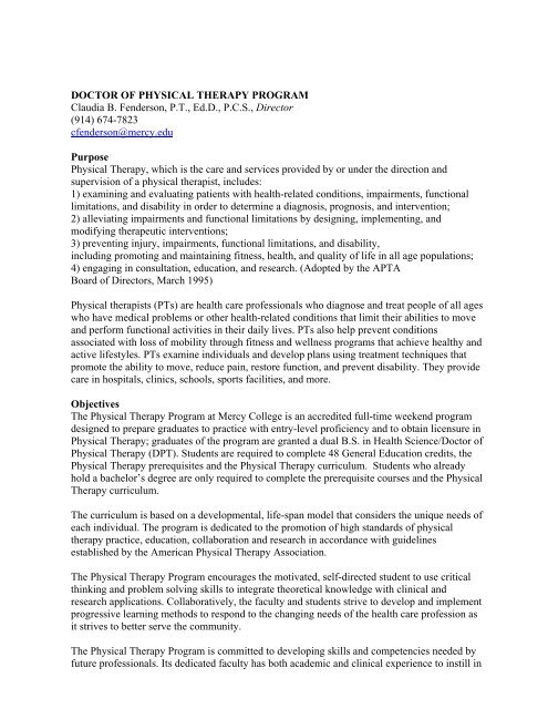 MASTER OF SCIENCE IN PHYSICAL THERAPY - Mercy College