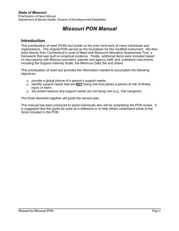 Missouri PON Manual - Missouri Department of Mental Health