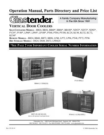 Operation Manual, Parts Directory and Price List - Glastender, Inc.