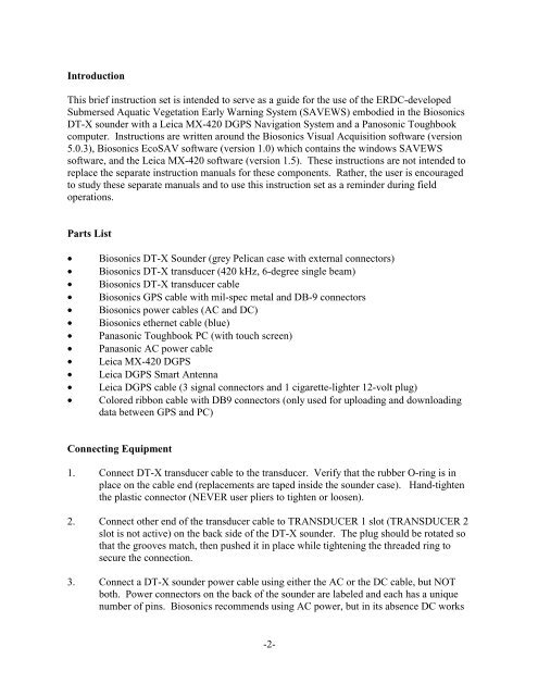 Operating Instructions Manual For The Acoustic ... - BioSonics, Inc