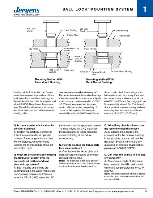 BALL LOCK Â® MOUNTING SYSTEM QUICK CHANGE ... - Jergens Inc.