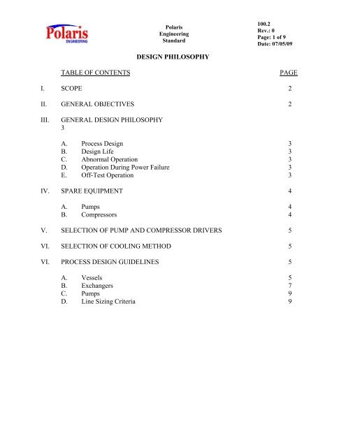 DESIGN PHILOSOPHY TABLE OF CONTENTS PAGE I. SCOPE 2 II ...