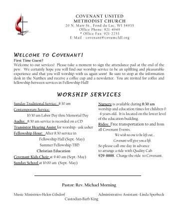 WORSHIP SERVICES - Covenant United Methodist Church