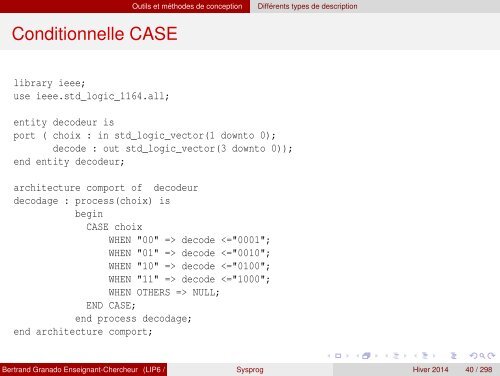 Transparents du cours - VHDL - MAE - MÃ©moire - Free