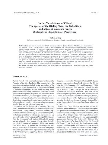 On the Nazeris fauna of China I. The species of the Qinling Shan ...