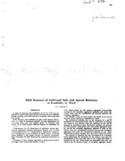 Field Structure of Cultivated Soils with Special Reference to ...