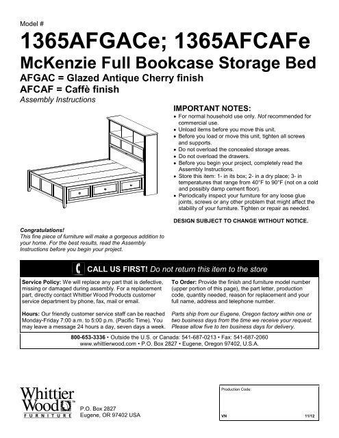 Assembly Instructions - Whittier Wood Furniture