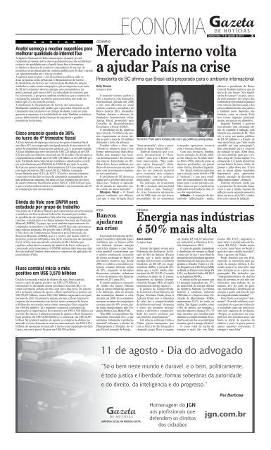 Mercado interno voltarÃ¡ a ajudar no combate Ã  crise - Jgn.com.br