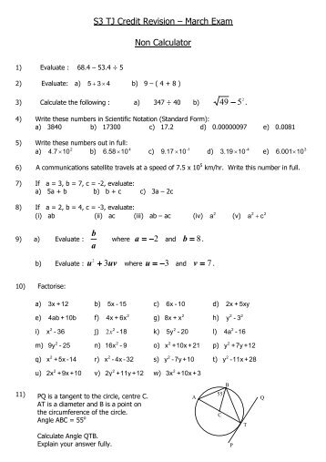 S3 Revision for exam - Knightswood Secondary School