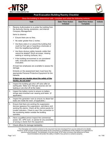 NTSP Post Evacuation Building Reentry Checklist 07.31.06.dâ€¦