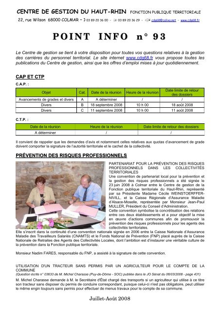 Point info nÂ° 93 - juillet - aoÃ»t 2008 - Cdg68.fr