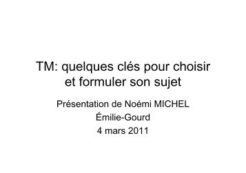 TM: quelques clÃ©s pour choisir et formuler son sujet