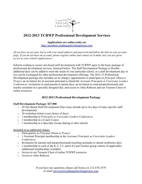 2012-2013 TCRWP Professional Development Services