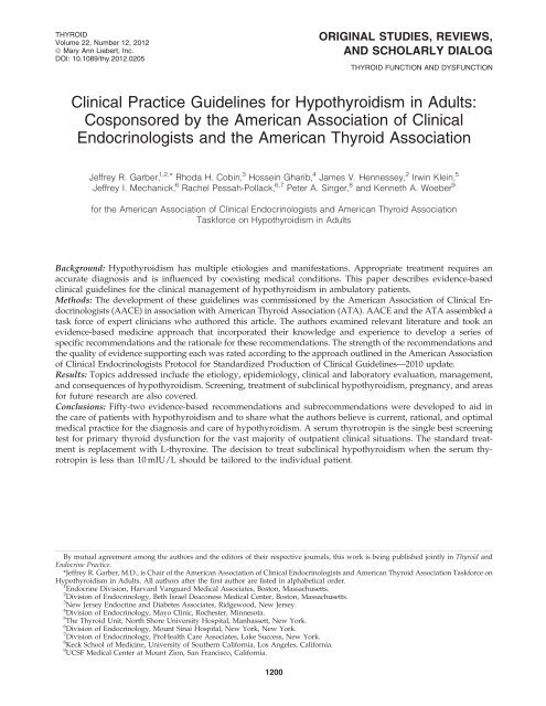 Clinical Practice Guidelines for Hypothyroidism in Adults ...