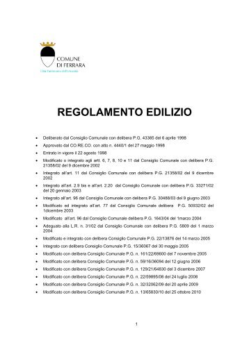 Regolamento edilizio vigente. - Comune di Ferrara