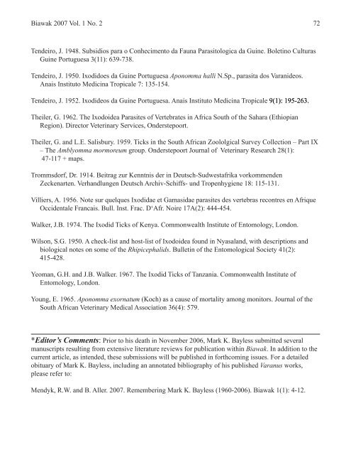 A Revised List of Ixodid Ticks Known to the Yemen Monitor (Varanus ...