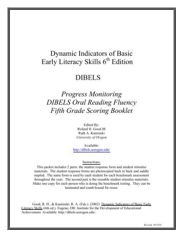 Progress Monitoring DIBELS Oral Reading Fluency Fifth Grade ...