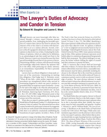 The Lawyer's Duties of Advocacy and Candor in Tension - Hawkins ...
