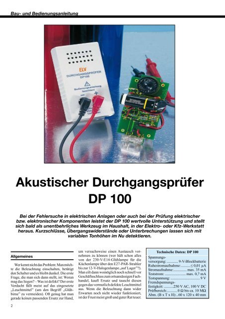 Akustischer Durchgangsprüfer DP 100 - TecHome.de