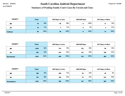 Summary of Pending Family Court Cases By Circuit and Class