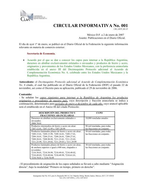 CIRCULAR INFORMATIVA No. 001