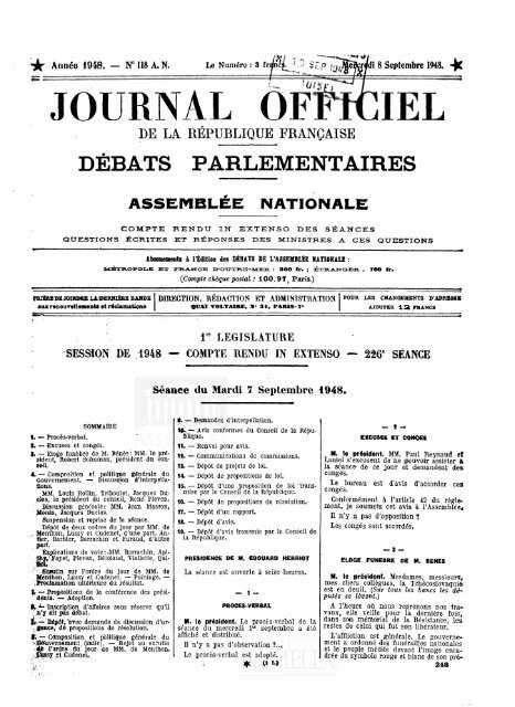 JOURNAL OF - DÃ©bats parlementaires de la 4e RÃ©publique