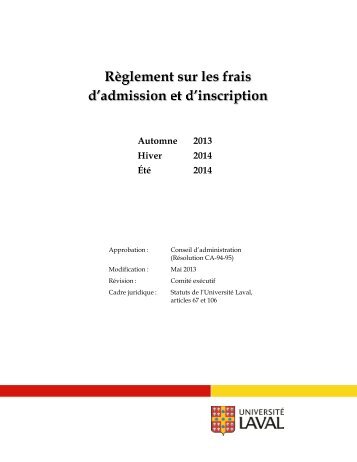 RÃ¨glement sur les frais d'admission et d'inscription - UniversitÃ© Laval