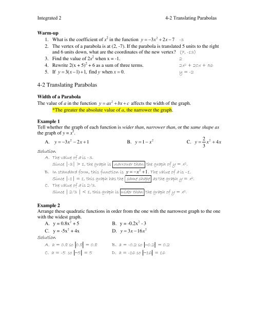 4-2 Translating Parabolas notes