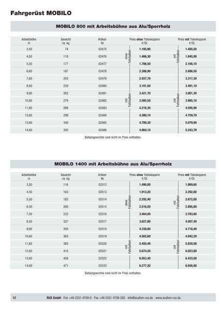 Preisliste - Rux GmbH